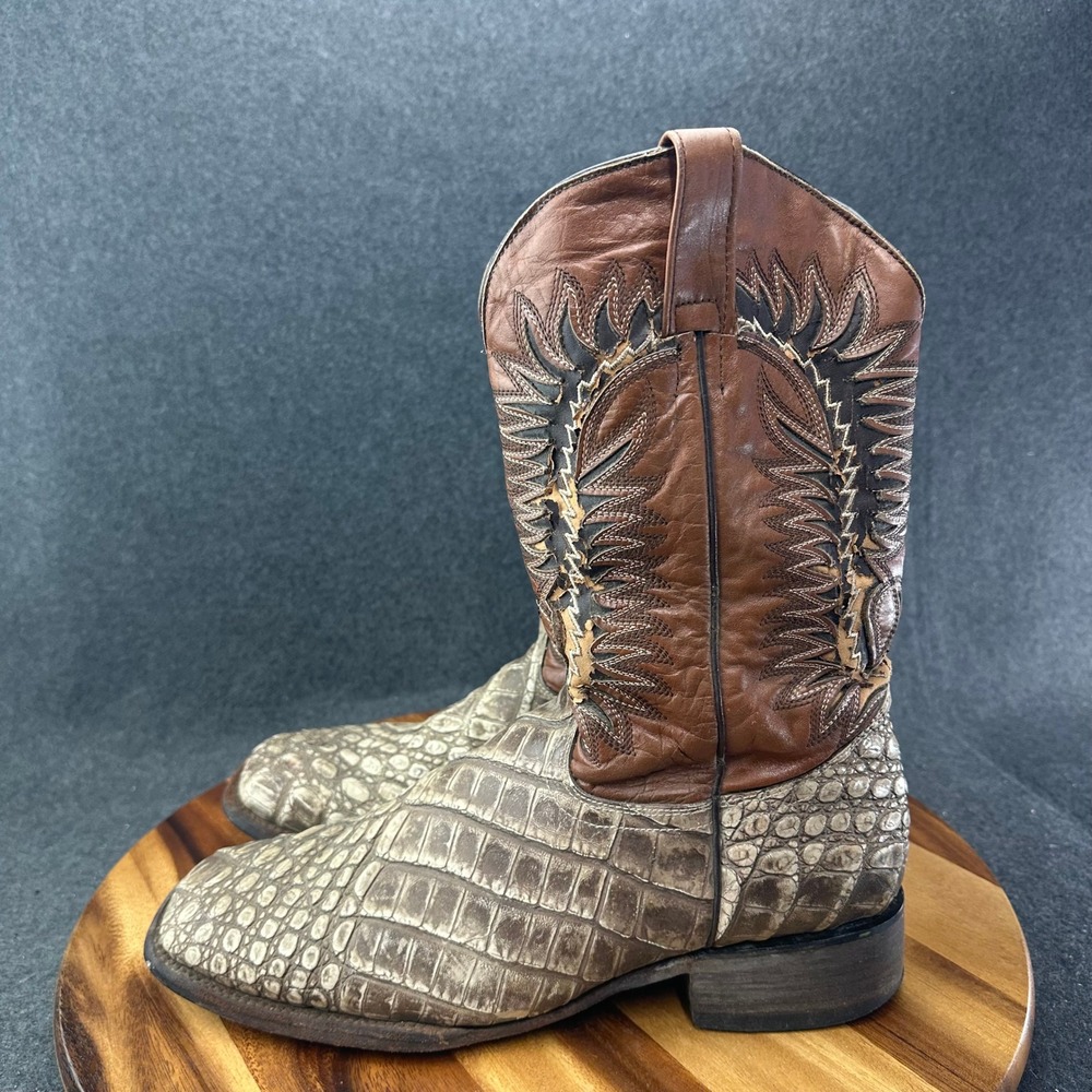 Quincy Boots Mens 12 Brown Gray Caiman Embossed Leather Western Cowboy Boots - Picture 8 of 16